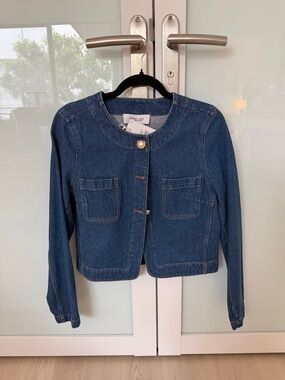 10 Crosby Derek Lam Dark Wash Mimi Denim Jacket with Gold Button